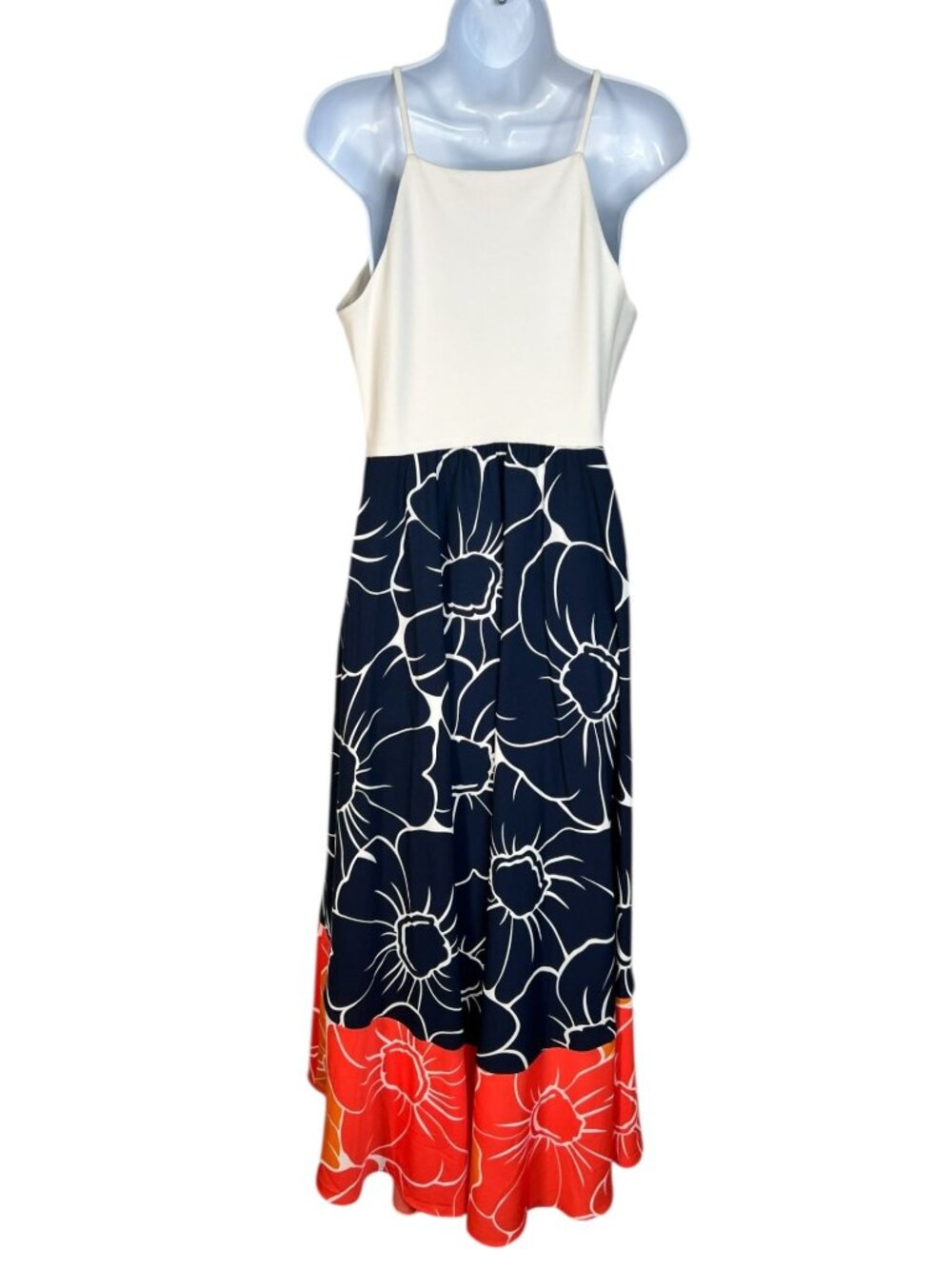 hutch Anthropologie Peachy High-Low Dress Color Block Floral Navy Multicolor M - Picture 7 of 16